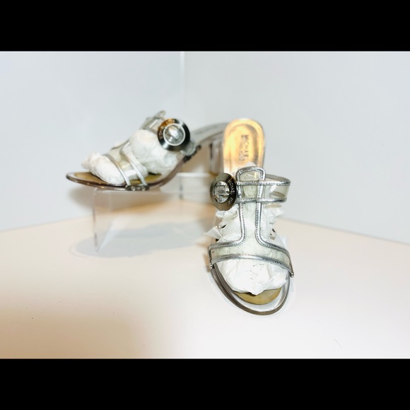 Clear Lucite Heels with Silver Accents - Picture 3 of 7